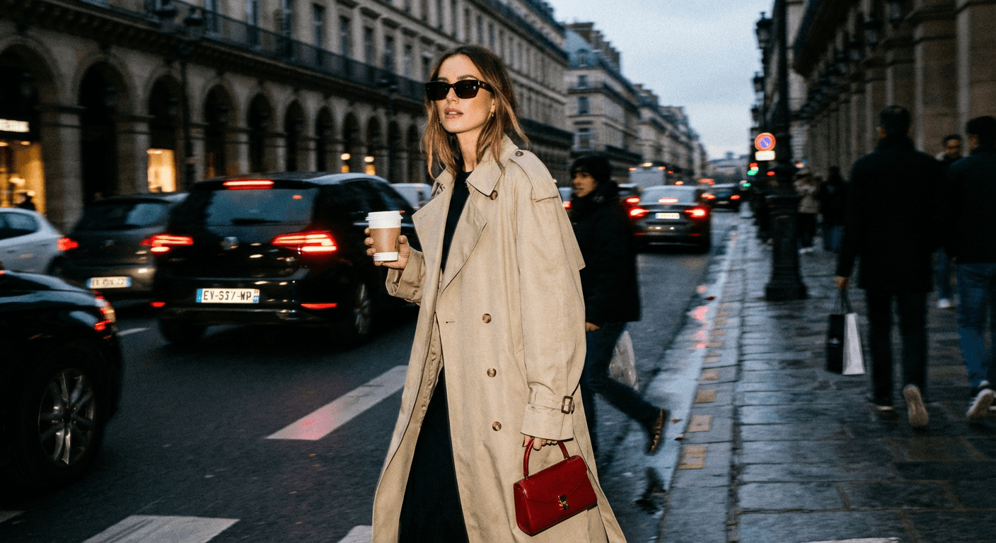 Une créatrice de contenu parisienne marchant dans les rues de Paris